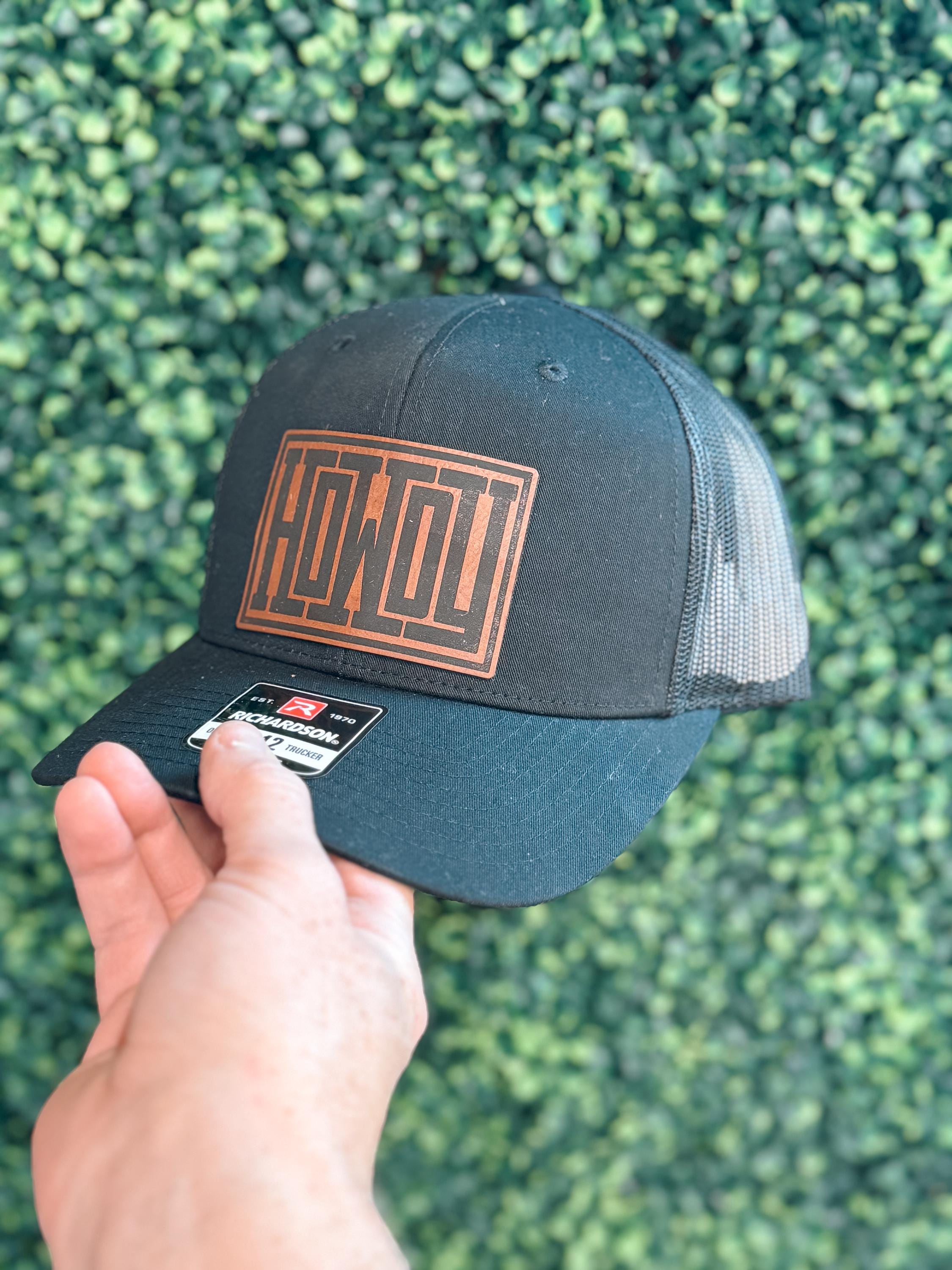 men’s patch hat - howdy patch hat - leather patch hat - Richardson 112 - custom trucker hat - custom leather patches - men’s gift