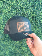 men’s patch hat - howdy patch hat - leather patch hat - Richardson 112 - custom trucker hat - custom leather patches - men’s gift