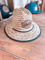 Custom Leather Patch Straw Hat for Boys