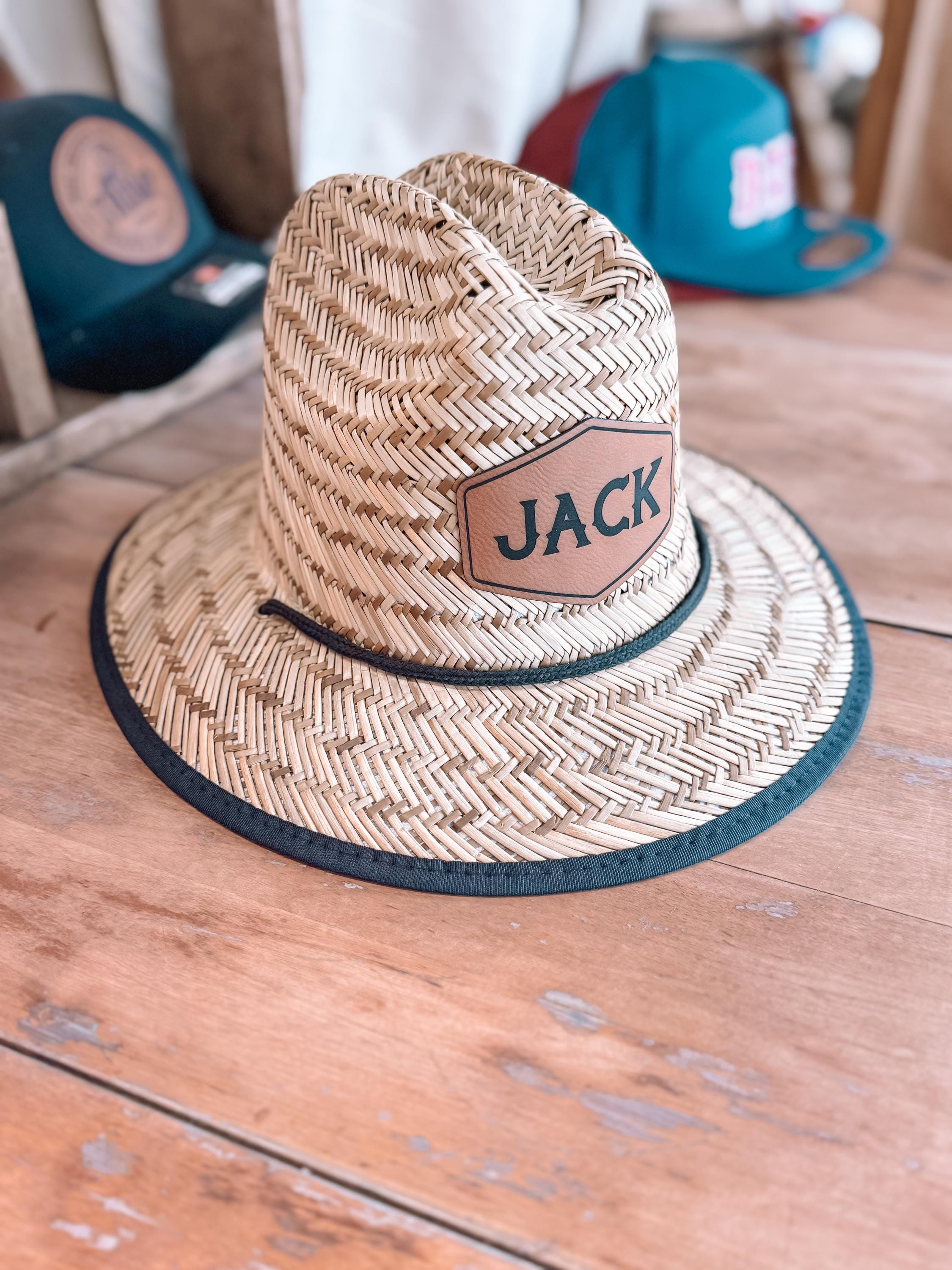 Custom Leather Patch Straw Hat for Boys